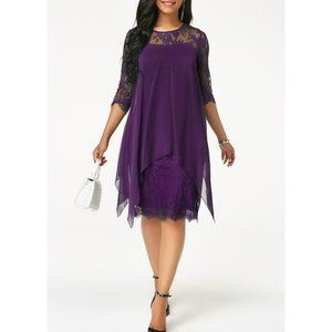 knee length dresses for ladies Lavetir A-Line/Princess Scoop Short Sleeves Tiered Chiffon Plus Size Mother  of the Bride Dresses 22461954P main image 0